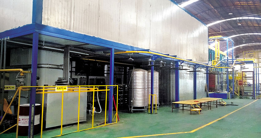 Automatic paint-coating production line.